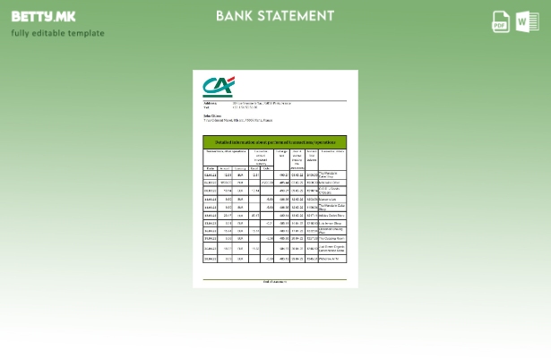 модерен стил Франција Credite Agricole извод од банкарски ексел шаблон